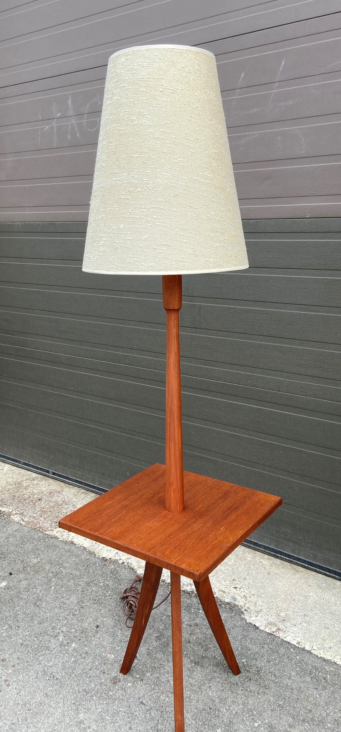 Mid Century Modern Teak Floor Lamp with Built-In Table, REFINISHED
