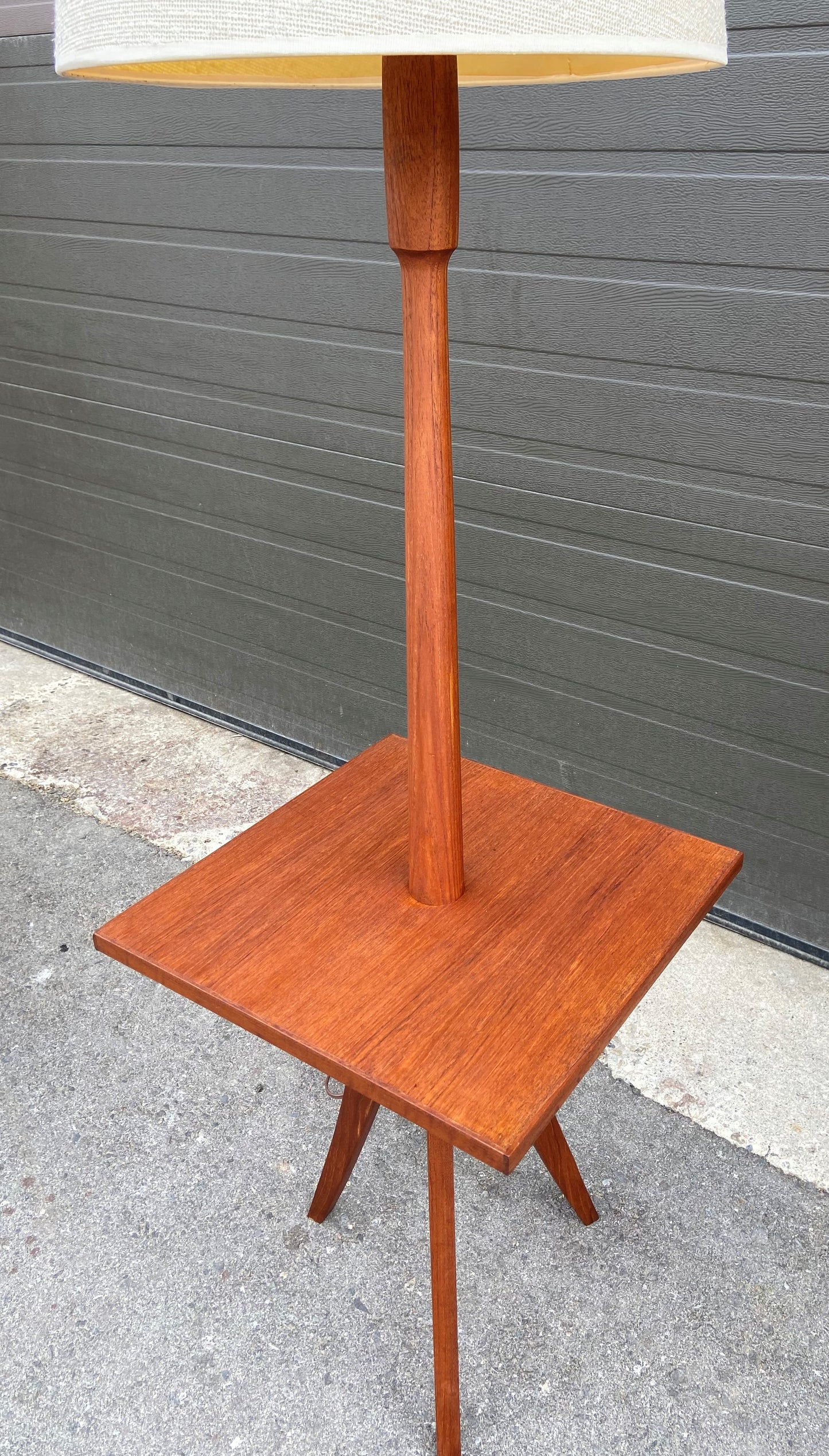 Mid Century Modern Teak Floor Lamp with Built-In Table, REFINISHED