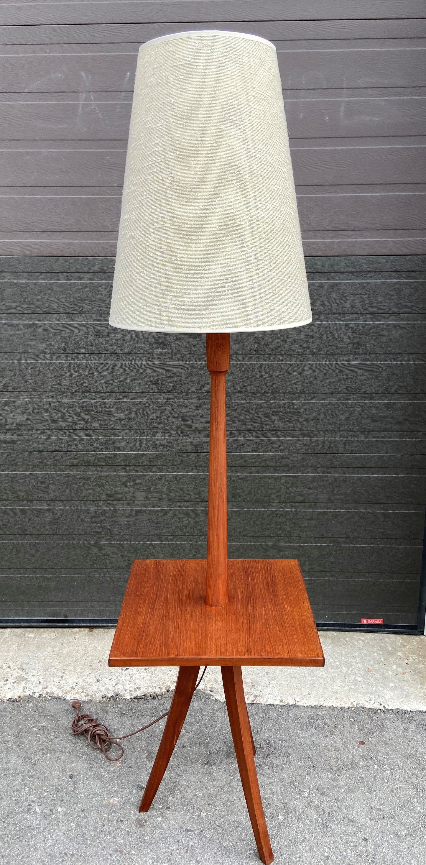 Mid Century Modern Teak Floor Lamp with Built-In Table, REFINISHED