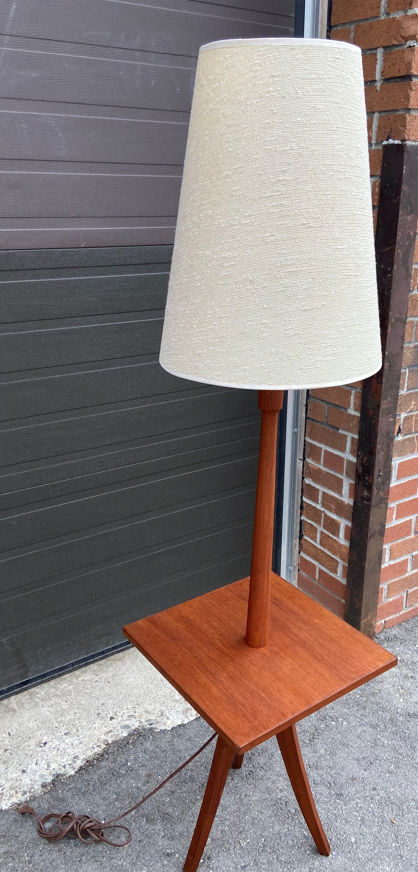 Mid Century Modern Teak Floor Lamp with Built-In Table, REFINISHED