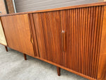 REFINISHED Unique MCM Teak Stereo Console with Tambour Doors & Rotating Bar 103