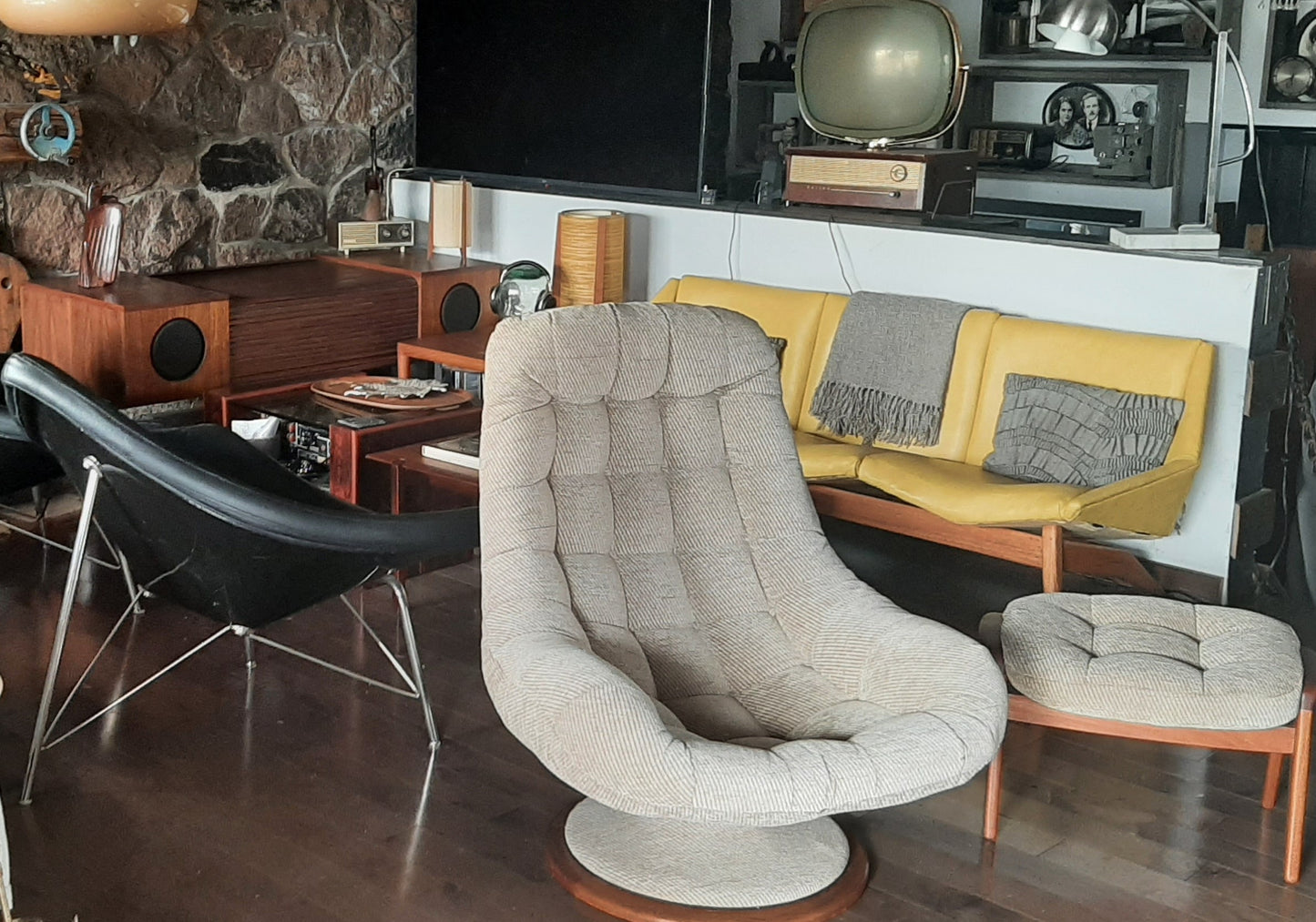 Mid Century Modern Teak Swivel Lounge Chair & Ottoman by R. Huber