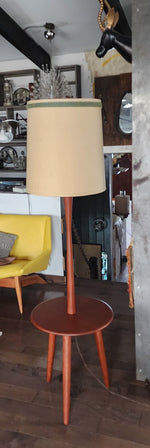 Mid Century Modern Teak Floor Lamp with Built-In Tripod Table, REFINISHED 2