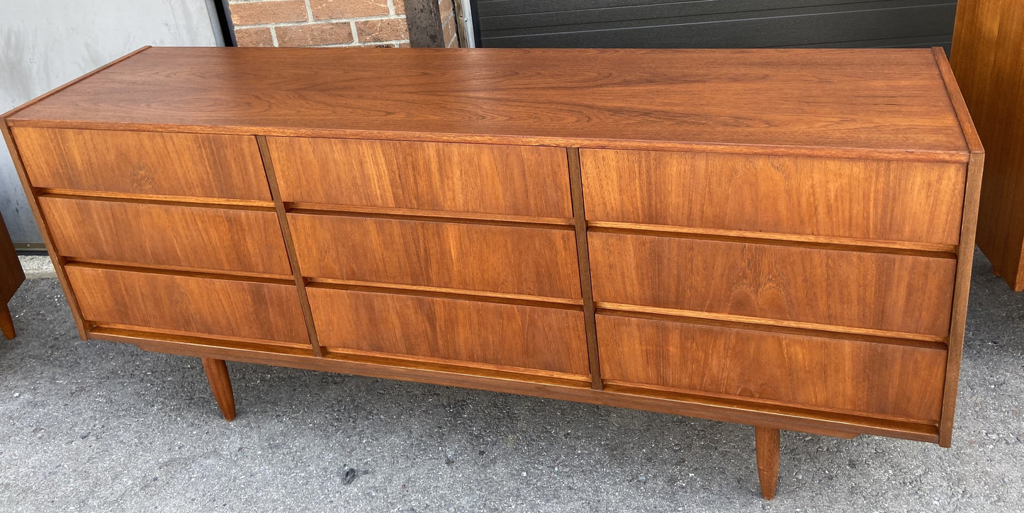 REFINISHED Mid Century Modern teak dresser 9 drawers