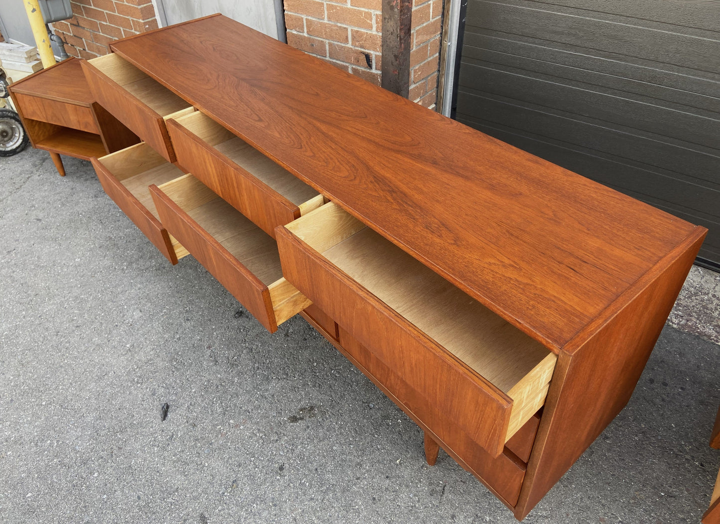 REFINISHED Mid Century Modern teak dresser 9 drawers
