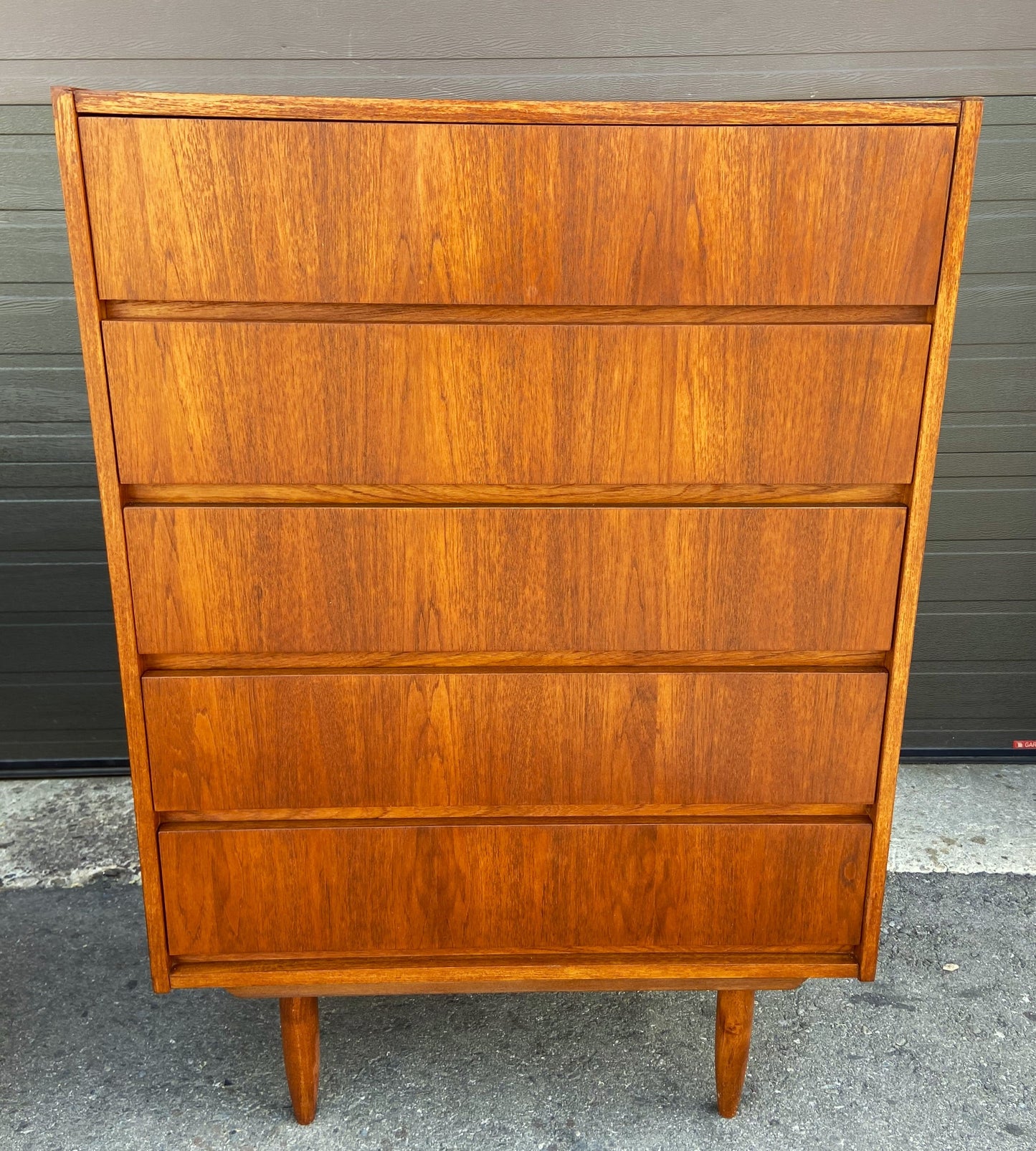 REFINISHED Mid Century Modern teak tallboy dresser