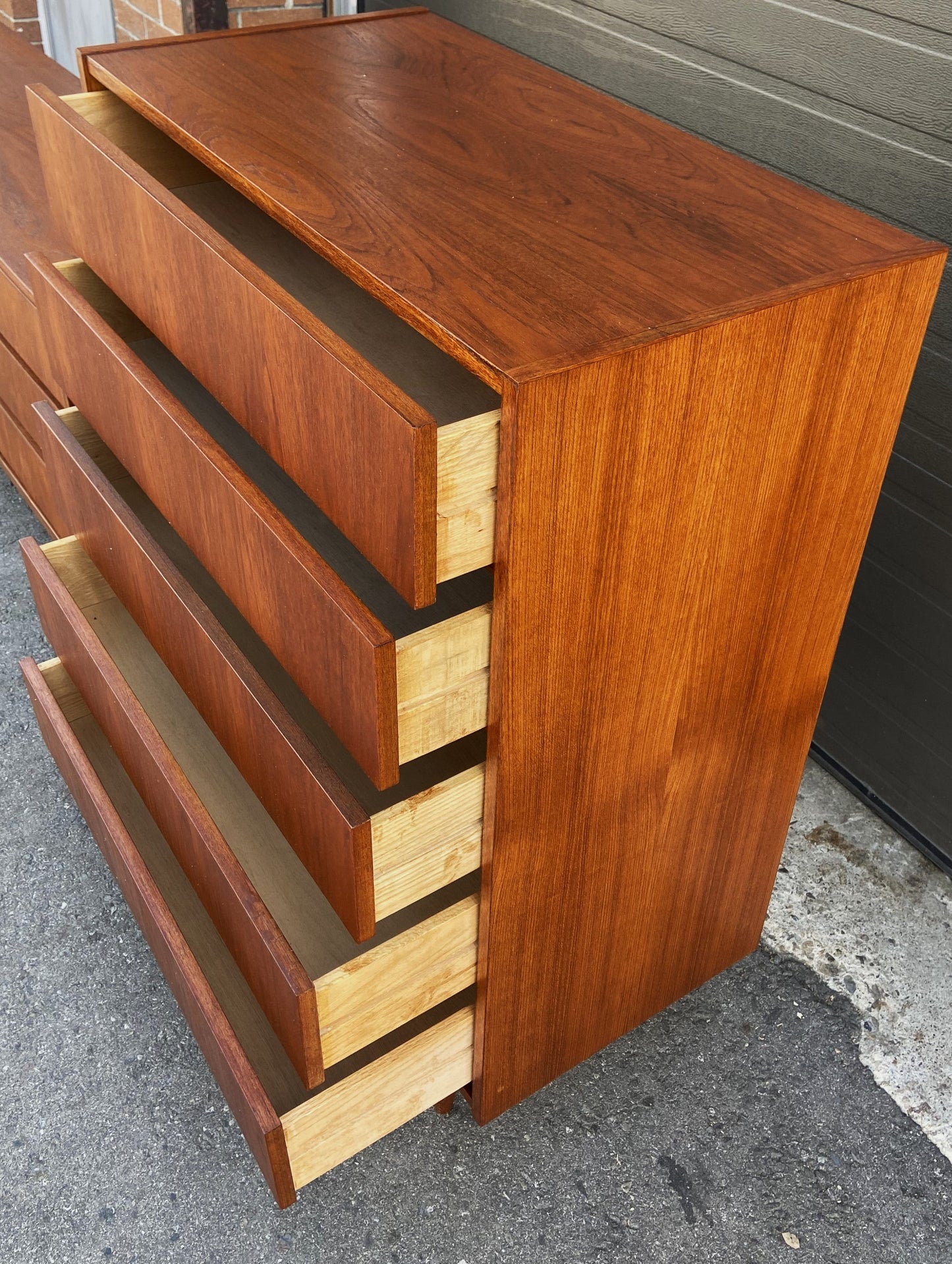 REFINISHED Mid Century Modern teak tallboy dresser