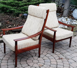 SALE***Set of 2 RESTORED REUPHOLSTERED MCM High Back Lounge Chairs by Casala in Maharam Paul Smith stripe 3