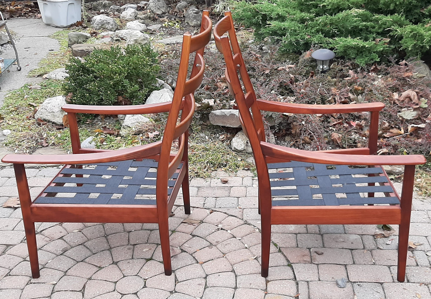 SALE***Set of 2 RESTORED REUPHOLSTERED MCM High Back Lounge Chairs by Casala in Maharam Paul Smith stripe