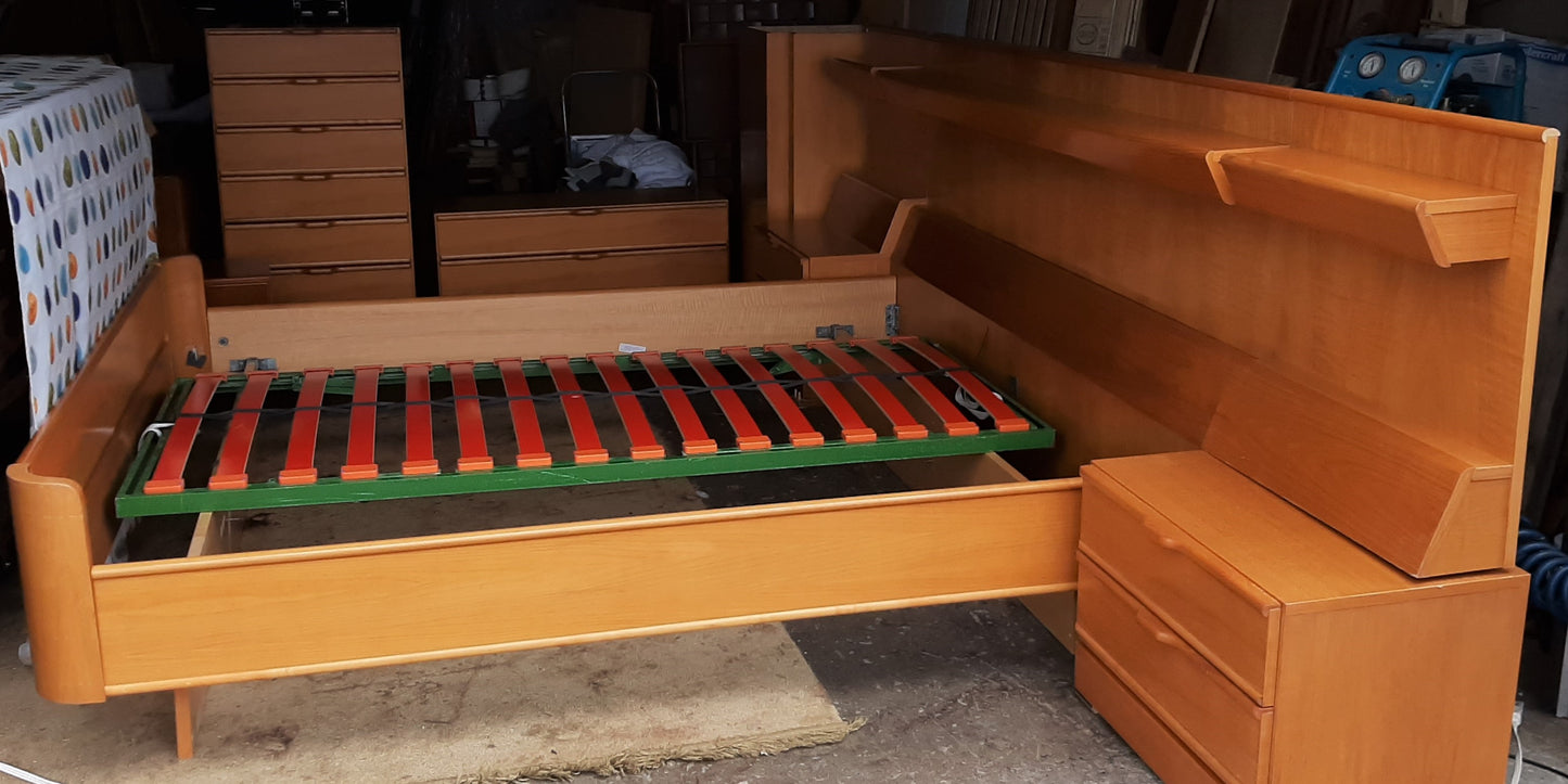 RESTORED MCM bedroom set:  platform bed w nighstands, slats & matresses and dressers, made in Germany, perfect