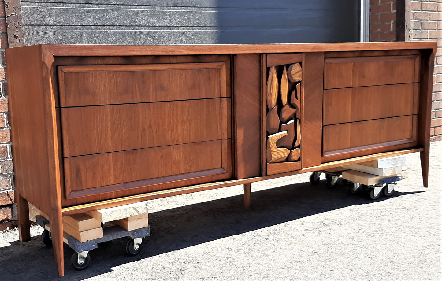 REFINISHED MCM Walnut Brutalist Walnut Dresser Credenza 84" PERFECT