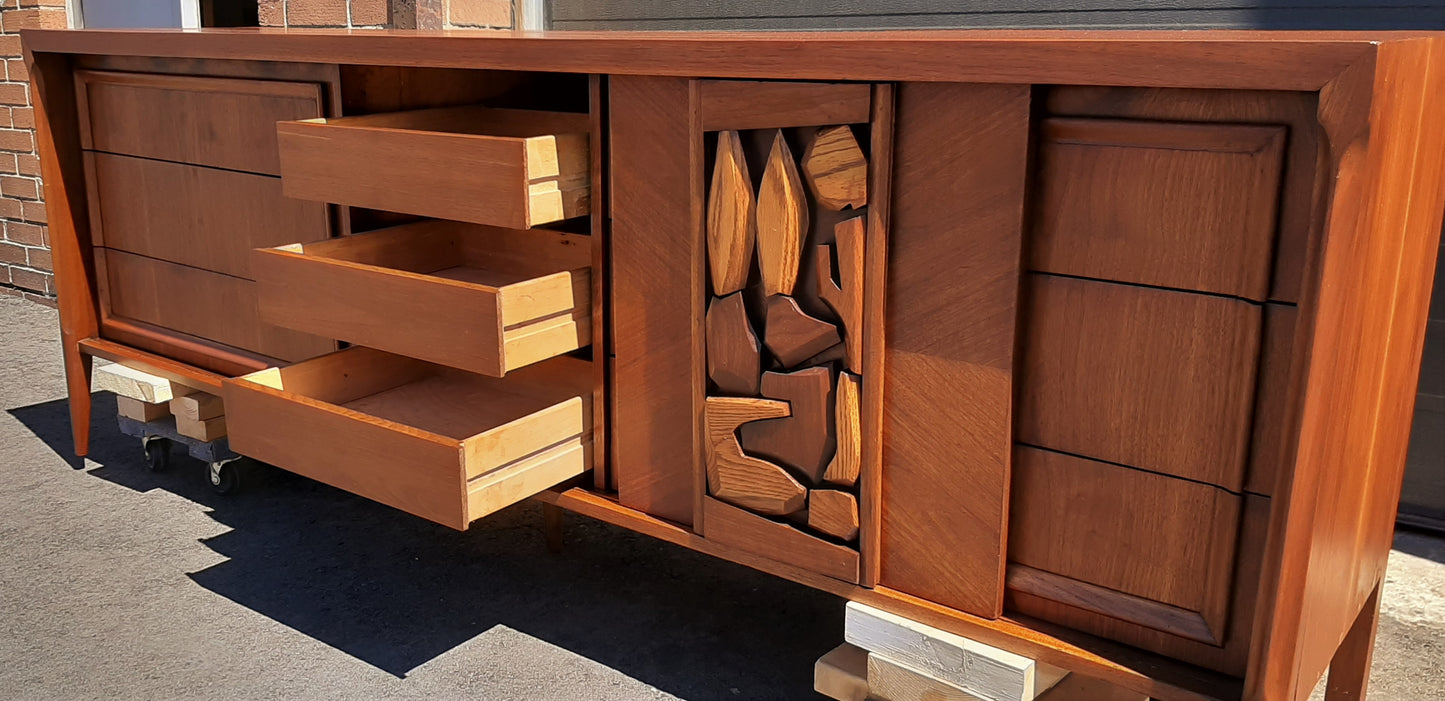 REFINISHED MCM Walnut Brutalist Walnut Dresser Credenza 84" PERFECT