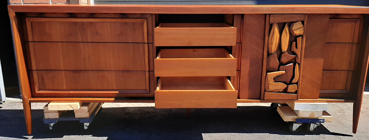 REFINISHED MCM Walnut Brutalist Walnut Dresser Credenza 84" PERFECT