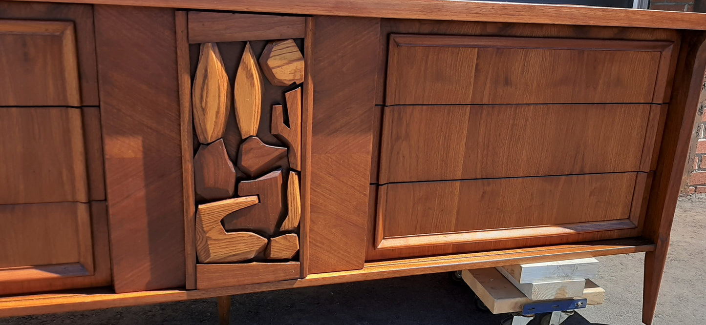 REFINISHED MCM Walnut Brutalist Walnut Dresser Credenza 84" PERFECT