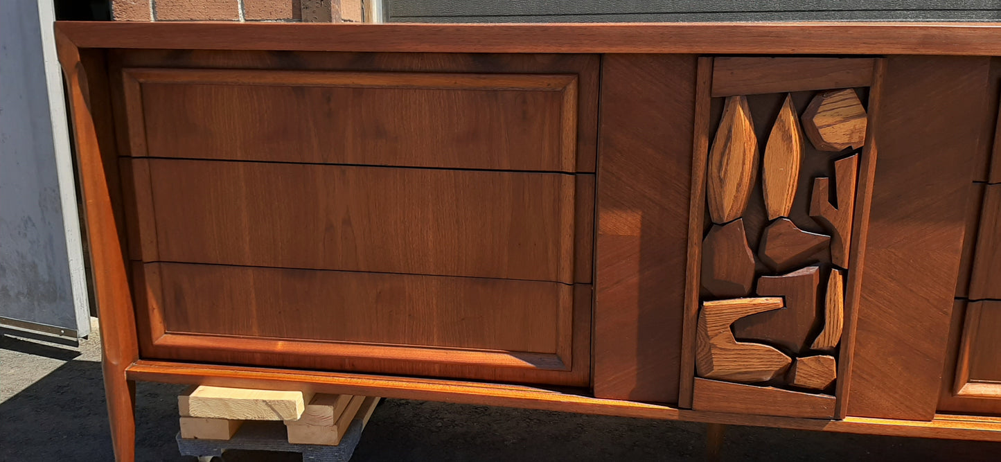 REFINISHED MCM Walnut Brutalist Walnut Dresser Credenza 84" PERFECT