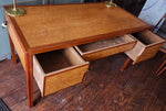 REFINISHED Mid Century Modern Burl & Teak Desk with Finished Back 2