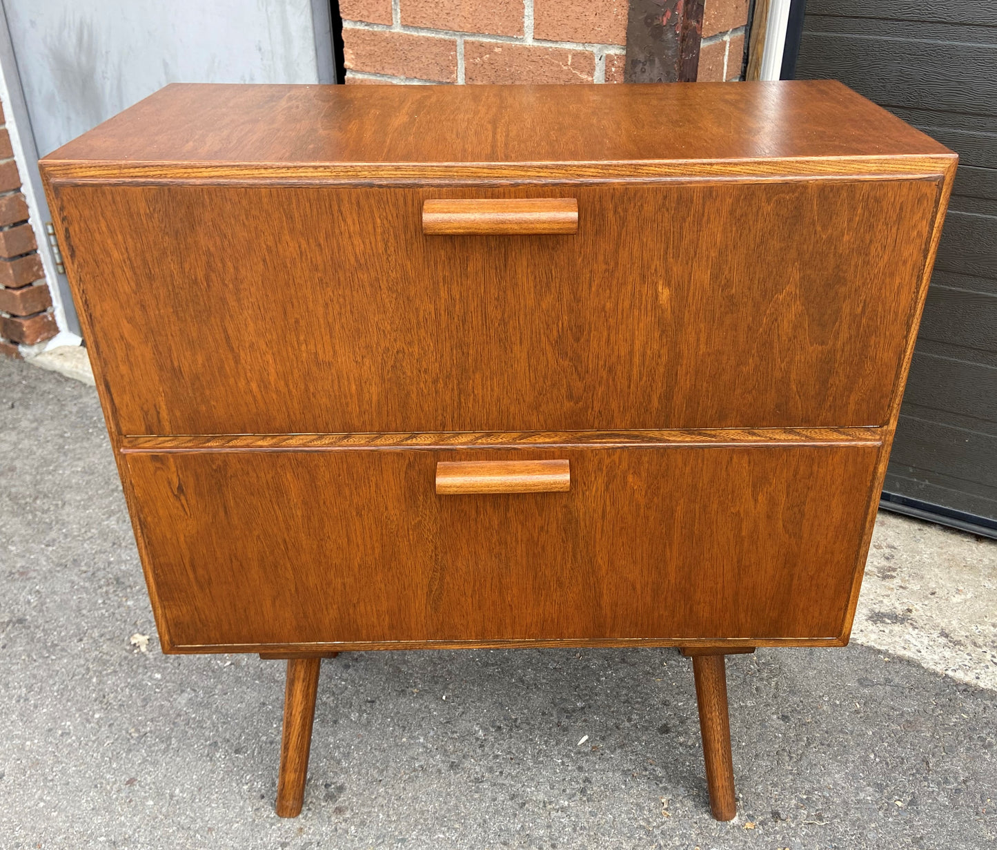 REFINISHED Mid Century Modern 2 door cabinet, made in Switzerland, 30"