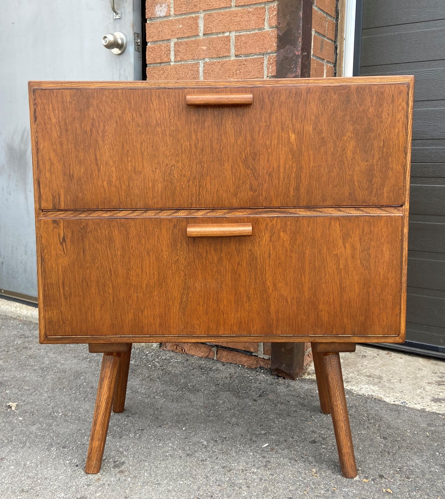 REFINISHED Mid Century Modern 2 door cabinet, made in Switzerland, 30"