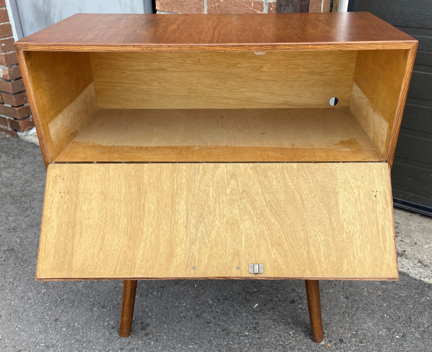 REFINISHED Mid Century Modern 2 door cabinet, made in Switzerland, 30"