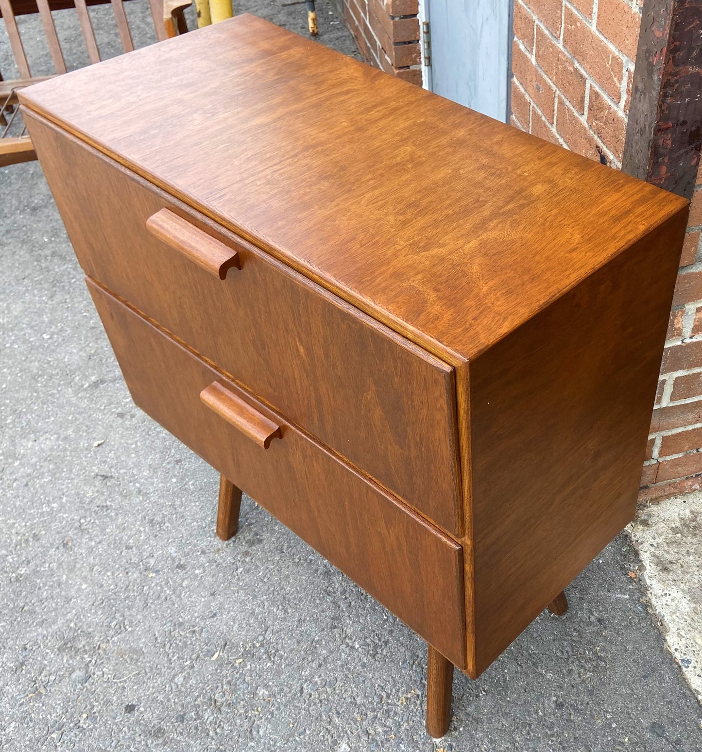 REFINISHED Mid Century Modern 2 door cabinet, made in Switzerland, 30"