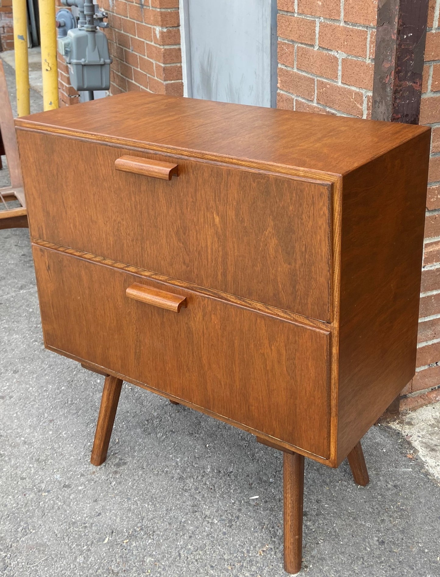 REFINISHED Mid Century Modern 2 door cabinet, made in Switzerland, 30"