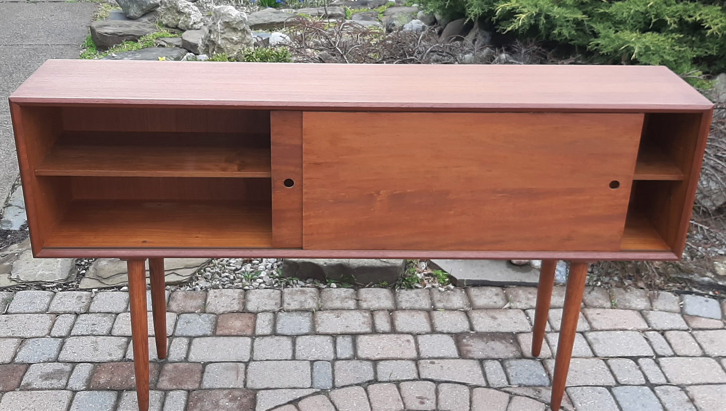 REFINISHED Danish MCM Teak Display 59" long-legged with reversible 2 color doors, PERFECT - Mid Century Modern Toronto