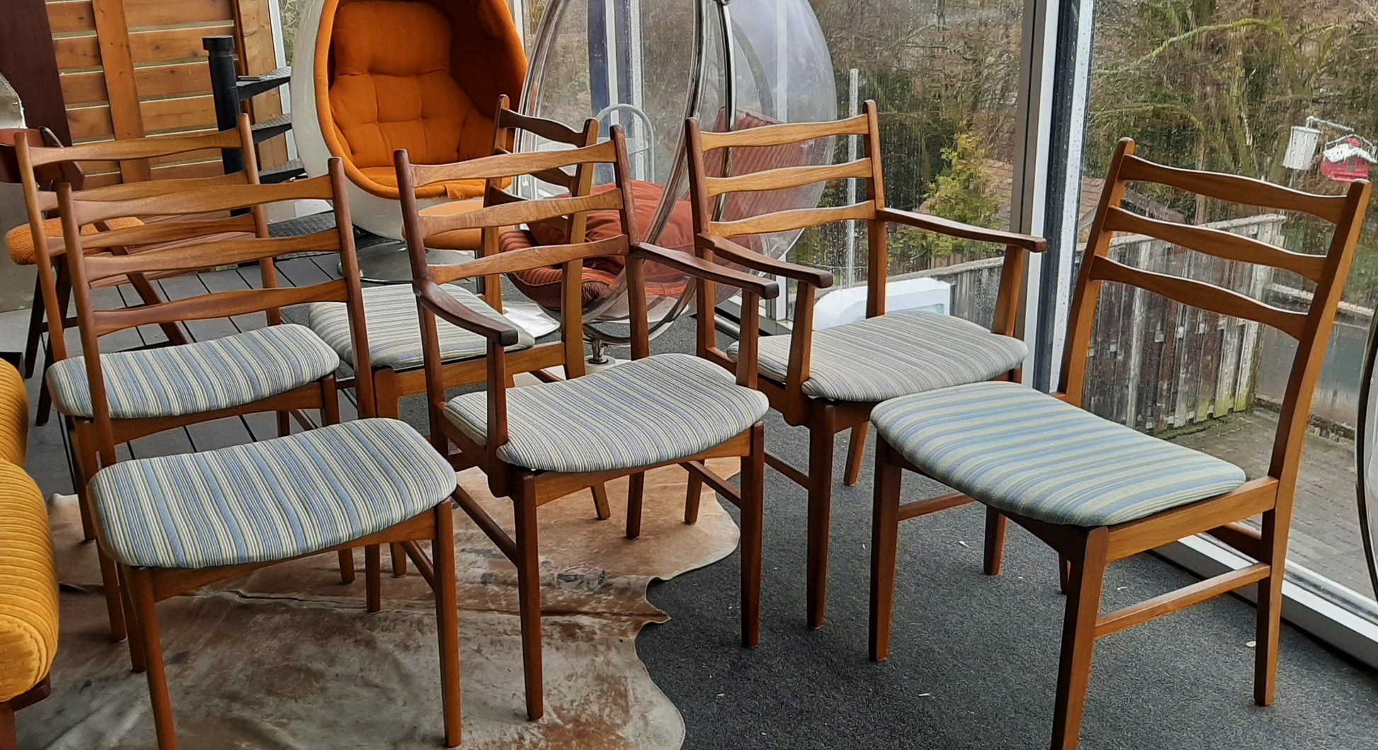 6 Large MCM Solid Mahogany Chairs  RESTORED, 2 arm, 4 side, perfect, each $199 only - Mid Century Modern Toronto