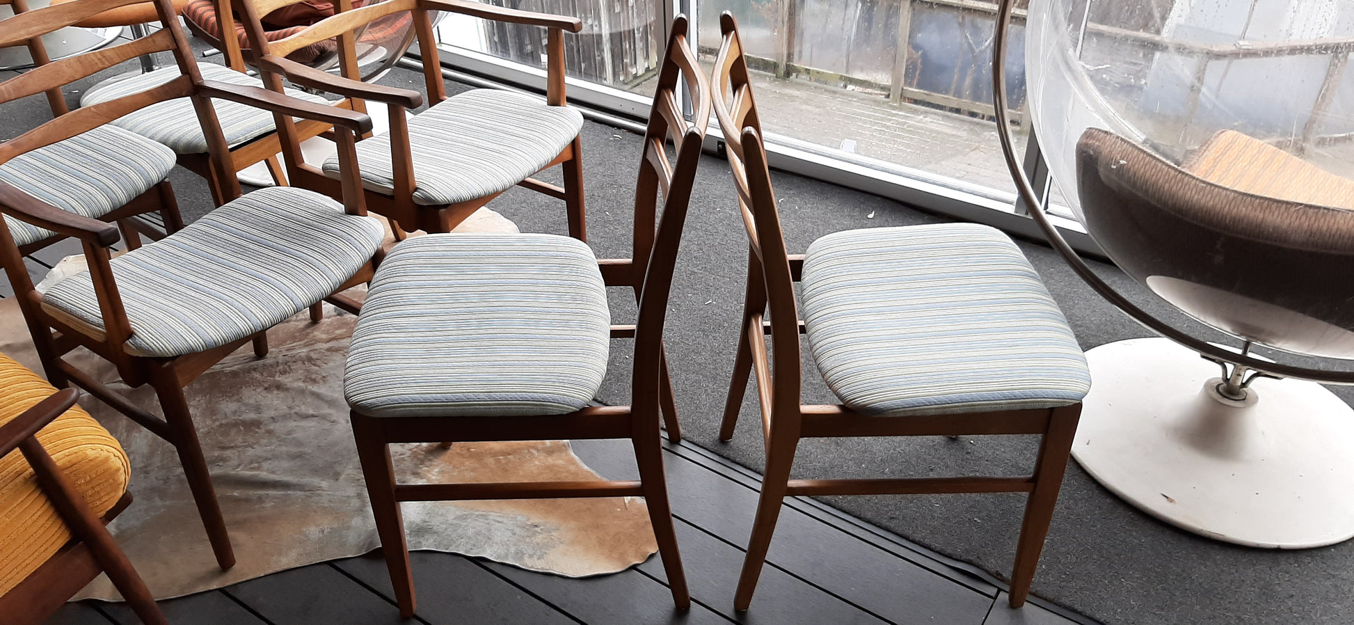 6 Large MCM Solid Mahogany Chairs  RESTORED, 2 arm, 4 side, perfect, each $199 only - Mid Century Modern Toronto