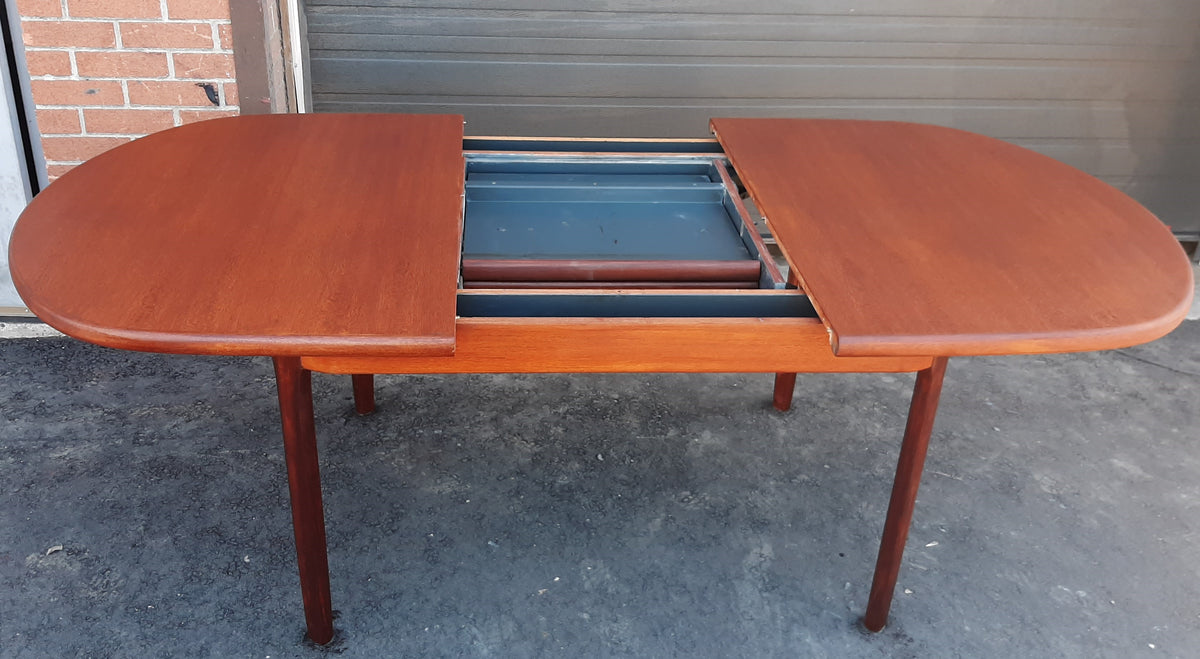 REFINISHED MCM Teak Table Oval Self-Storing w Butterfly Leaf 60