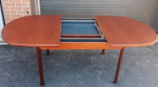REFINISHED MCM Teak Table Oval Self-Storing w Butterfly Leaf 60"-80.5" - Mid Century Modern Toronto