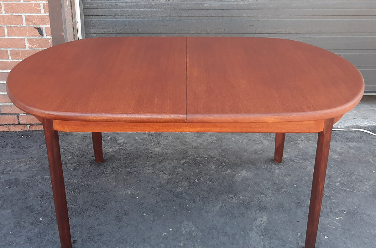 REFINISHED MCM Teak Table Oval Self-Storing w Butterfly Leaf 60