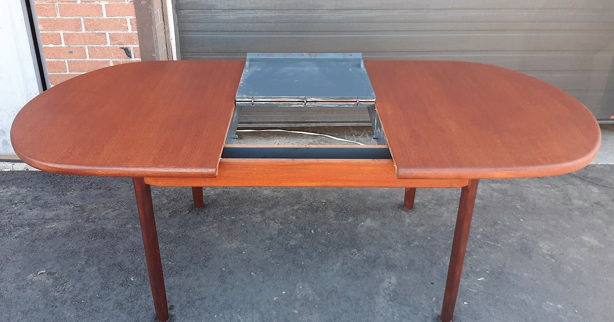 REFINISHED MCM Teak Table Oval Self-Storing w Butterfly Leaf 60