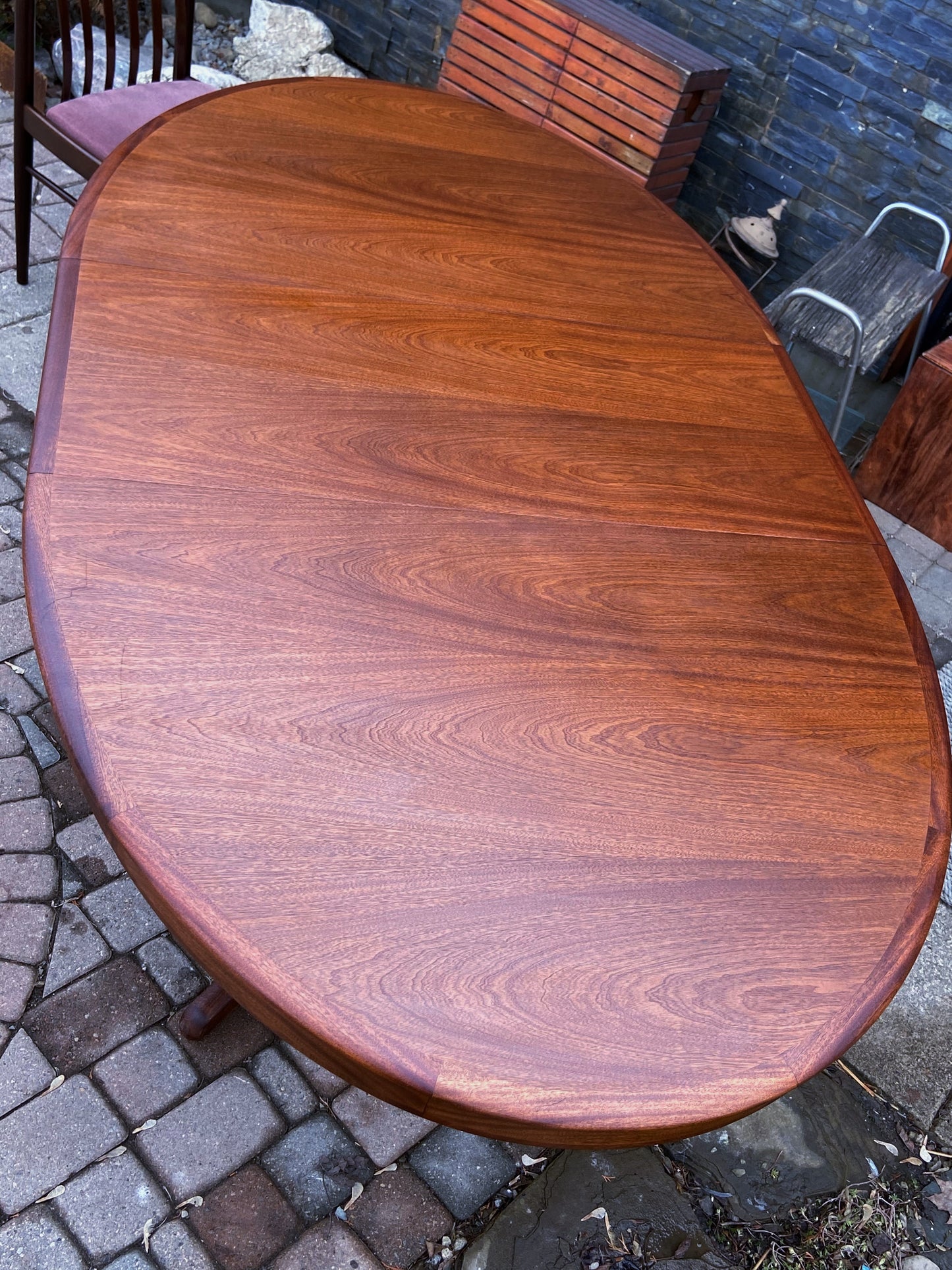 REFINISHED Danish MCM Mahogany Dining Table w 2 Leaves 65"-104" and 8 Chairs