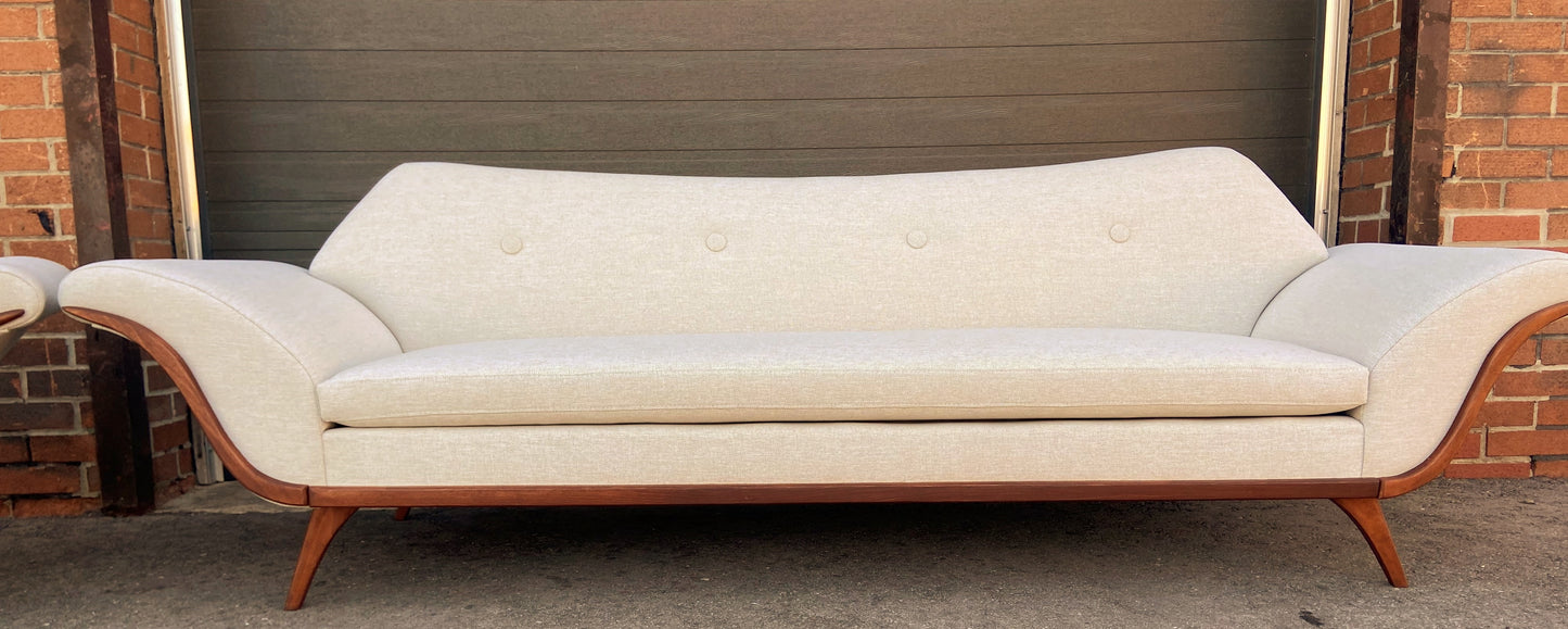 REFINISHED REUPHOLSTERED in Maharam MCM Gondola Sofa & Armchair by L. Tiengo, Perfect