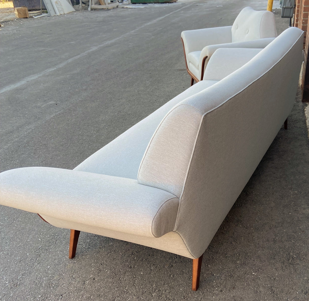 REFINISHED REUPHOLSTERED in Maharam MCM Gondola Sofa & Armchair by L. Tiengo, Perfect