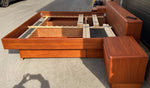 REFINISHED King MCM Teak Bed w Storage & 2 Night Stands, PERFECT, built for a few generations 5