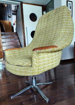 Mid Century Modern  Swivel Wingback Chair with Teak Paws Large will be REUPHOLSTERED 1