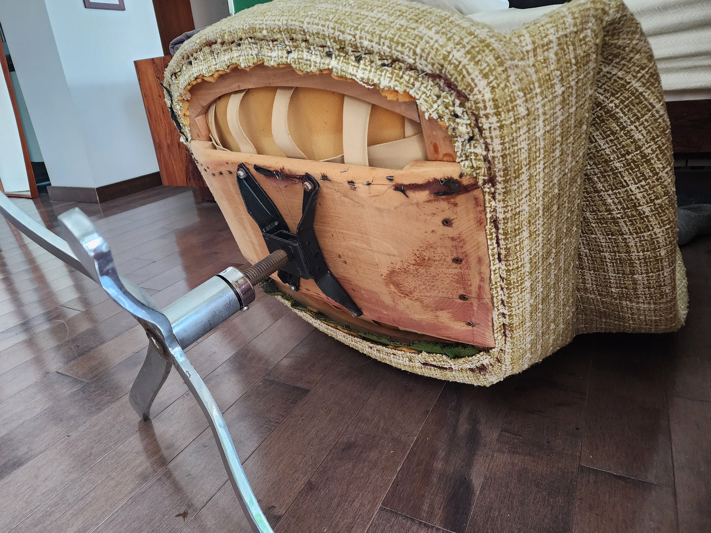 Mid Century Modern  Swivel Wingback Chair with Teak Paws Large will be REUPHOLSTERED