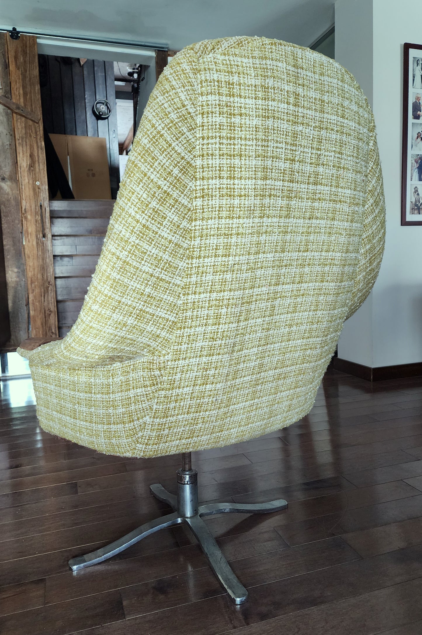 Mid Century Modern  Swivel Wingback Chair with Teak Paws Large will be REUPHOLSTERED