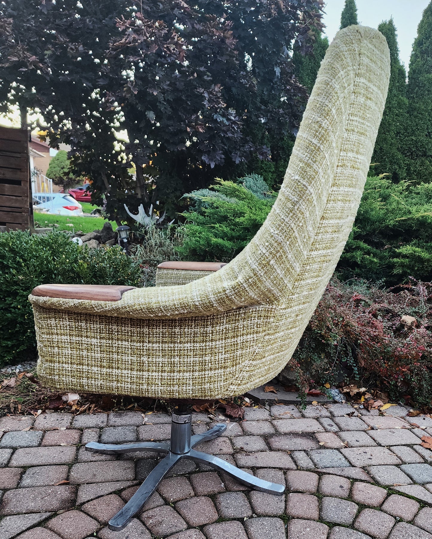 Mid Century Modern  Swivel Wingback Chair with Teak Paws Large will be REUPHOLSTERED