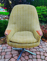 Mid Century Modern  Swivel Wingback Chair with Teak Paws Large will be REUPHOLSTERED 9