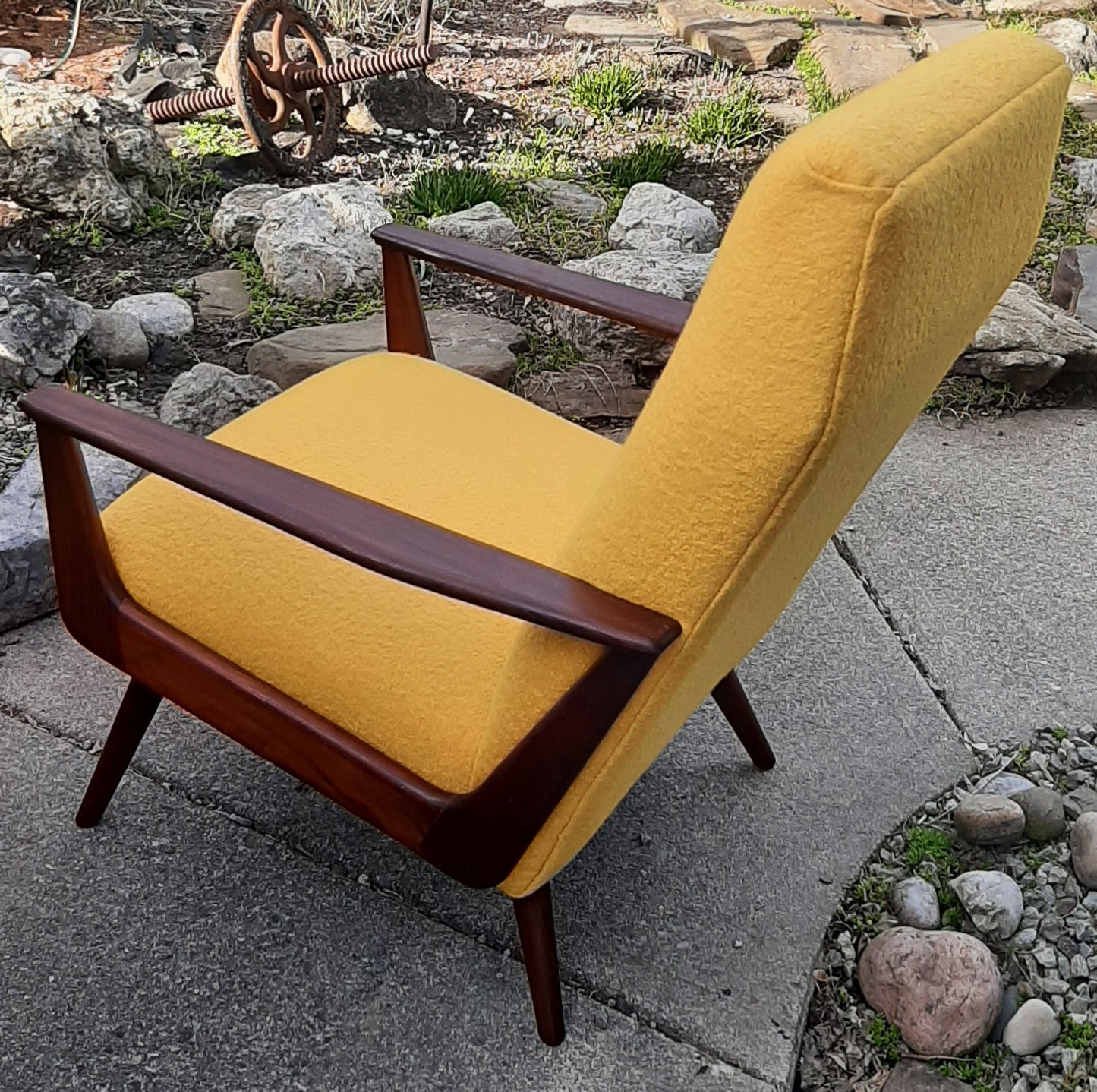 REFINISHED REUPHOLSTERED Danish Mid-Century Modern Teak Lounge Chair