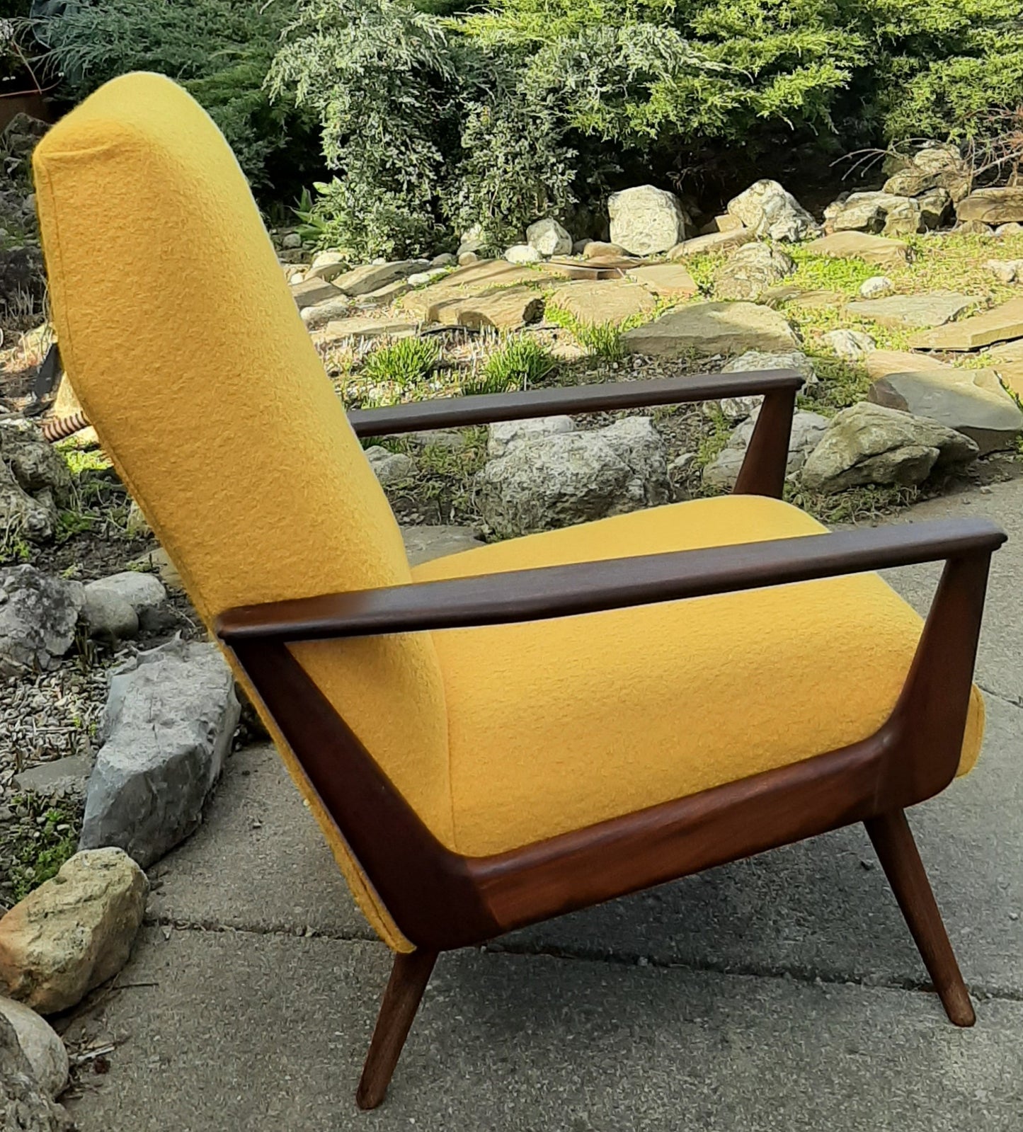 REFINISHED REUPHOLSTERED Danish Mid-Century Modern Teak Lounge Chair