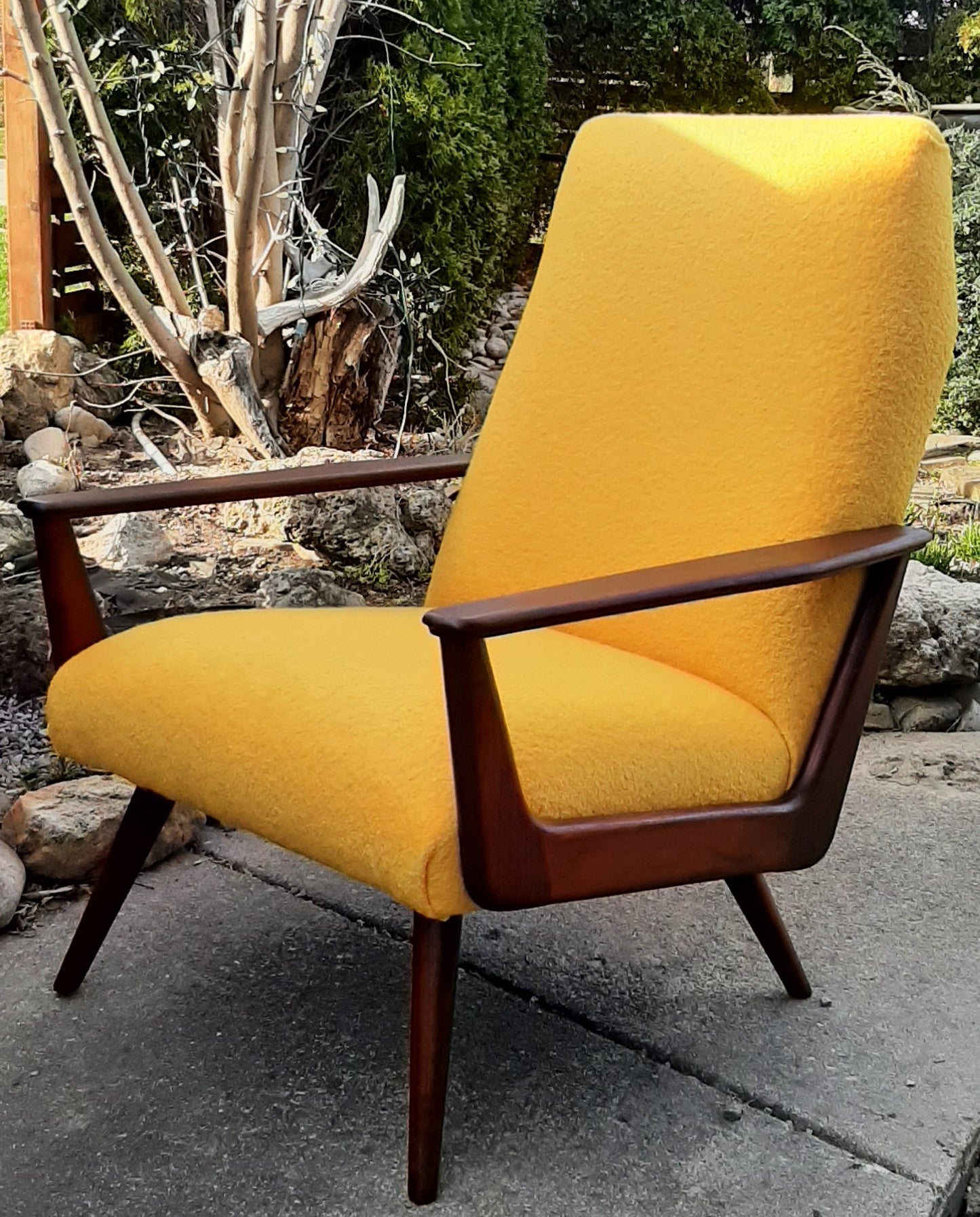 REFINISHED REUPHOLSTERED Danish Mid-Century Modern Teak Lounge Chair