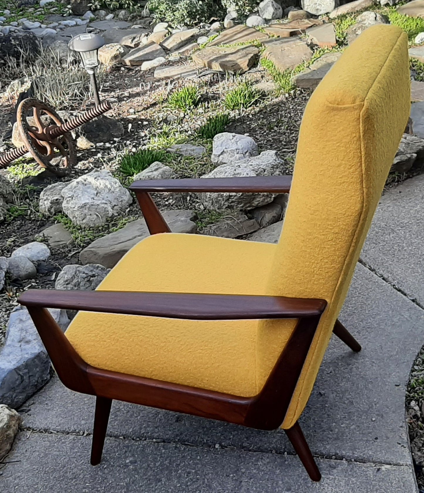 REFINISHED REUPHOLSTERED Danish Mid-Century Modern Teak Lounge Chair