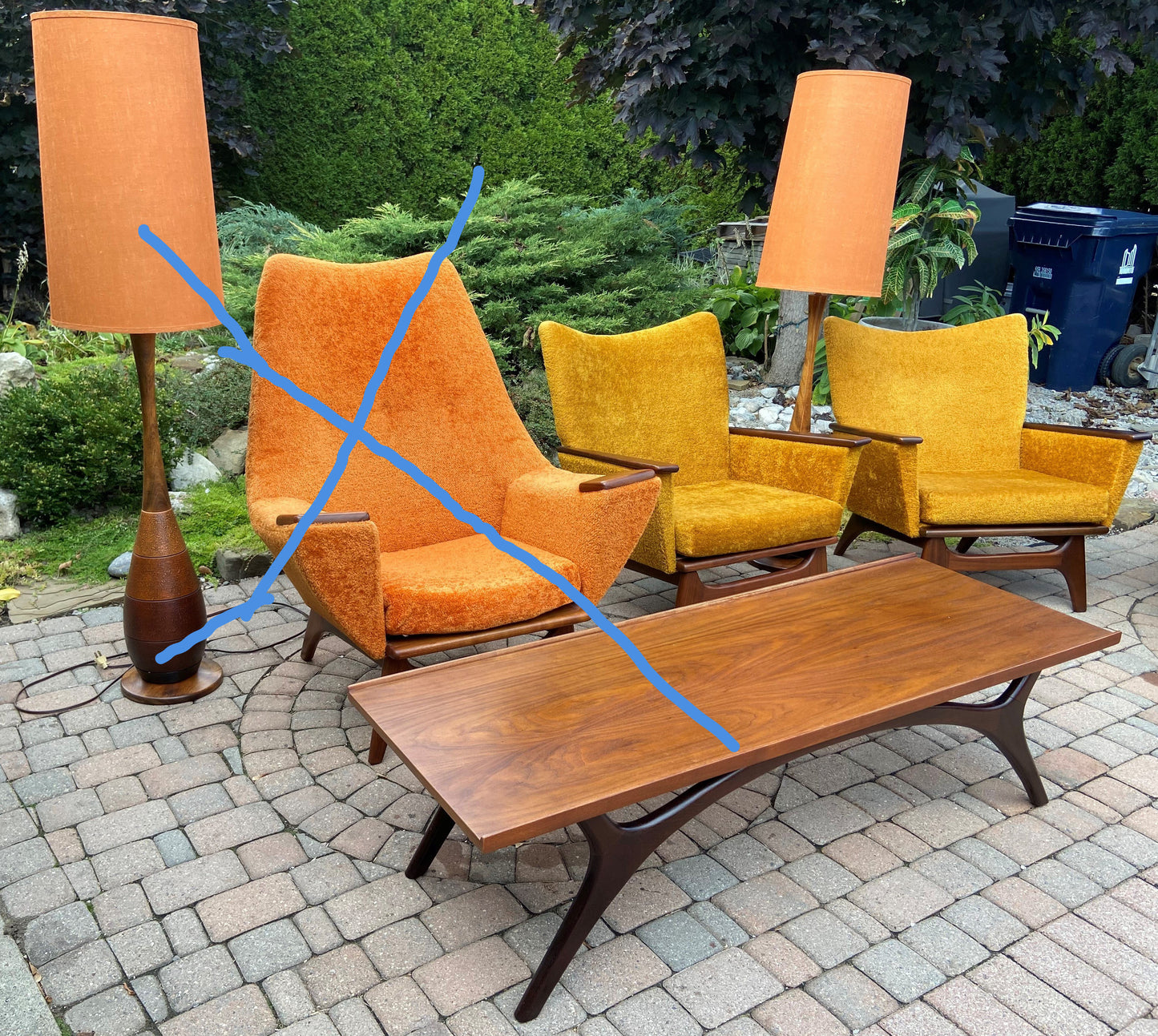 Set of 2 MCM Lounge Chairs in Walnut & Mohair attributed to Adrian Pearsall