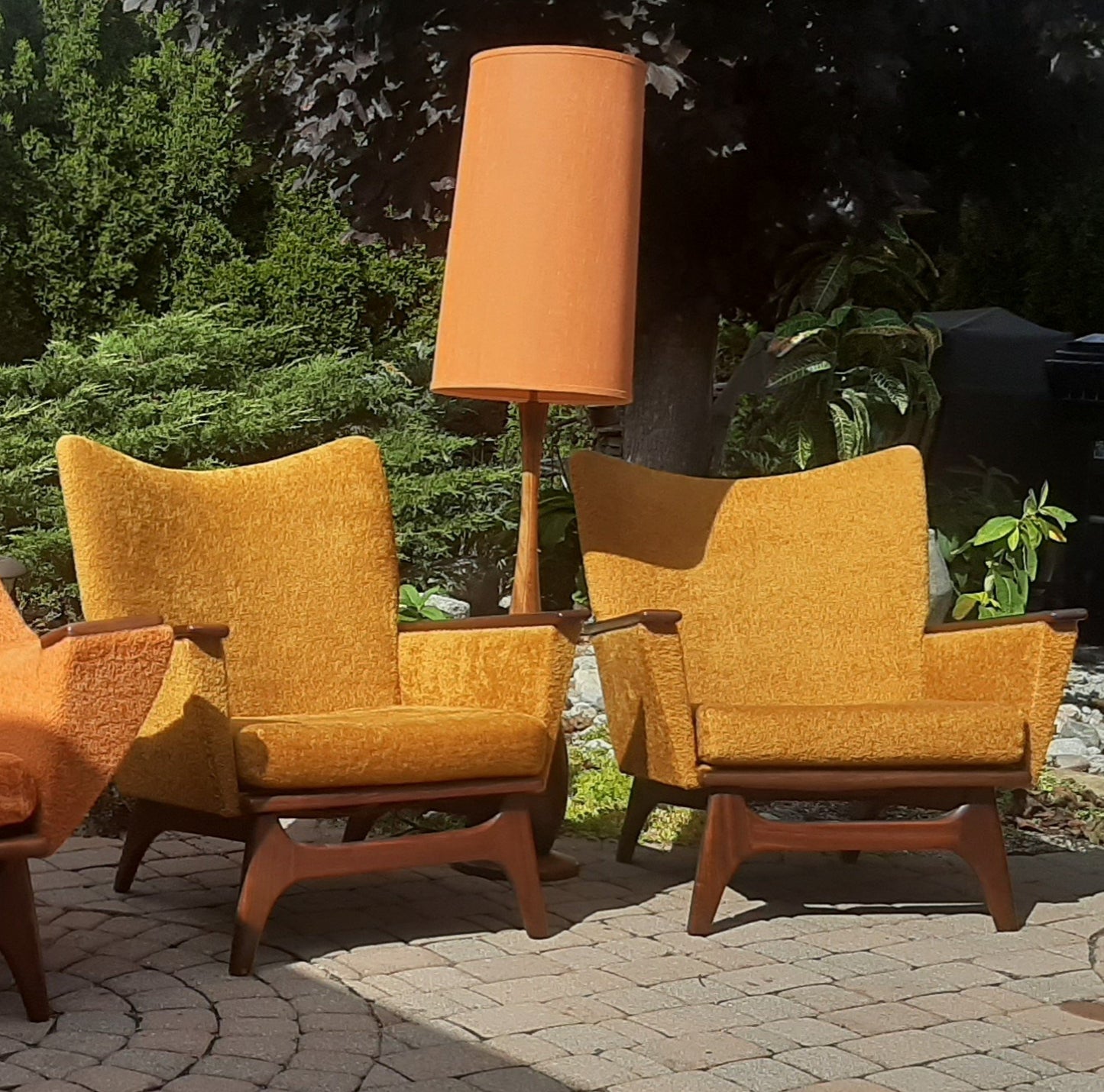 Set of 2 MCM Lounge Chairs in Walnut & Mohair attributed to Adrian Pearsall