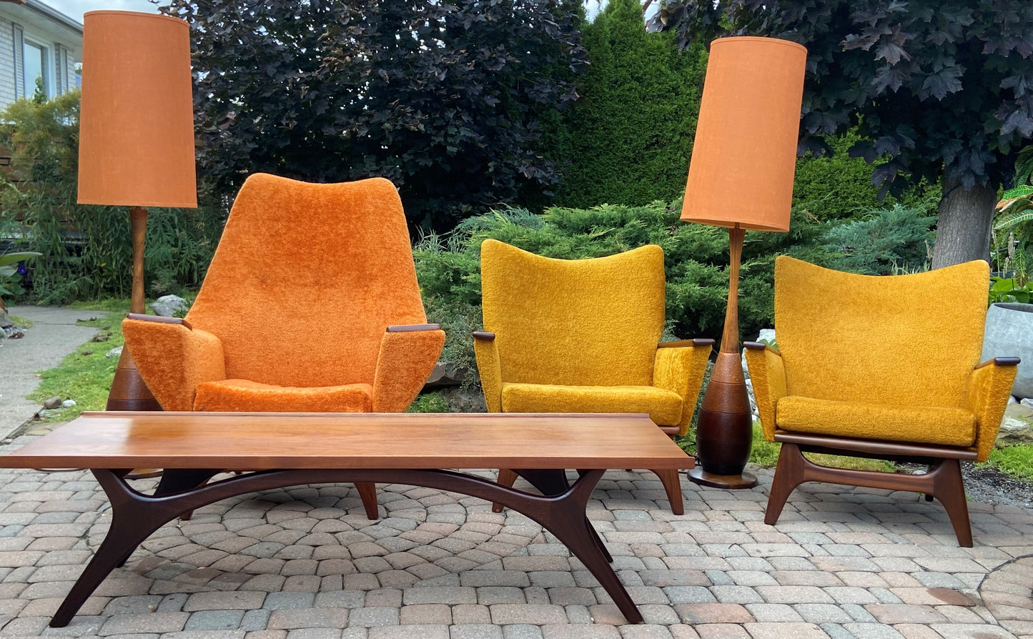 Set of 2 MCM Lounge Chairs in Walnut & Mohair attributed to Adrian Pearsall