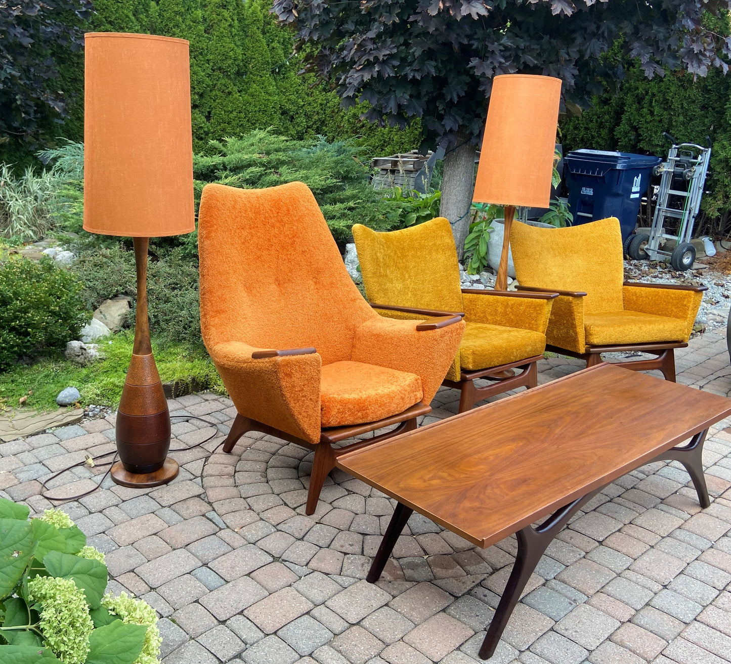 Set of 2 MCM Lounge Chairs in Walnut & Mohair attributed to Adrian Pearsall