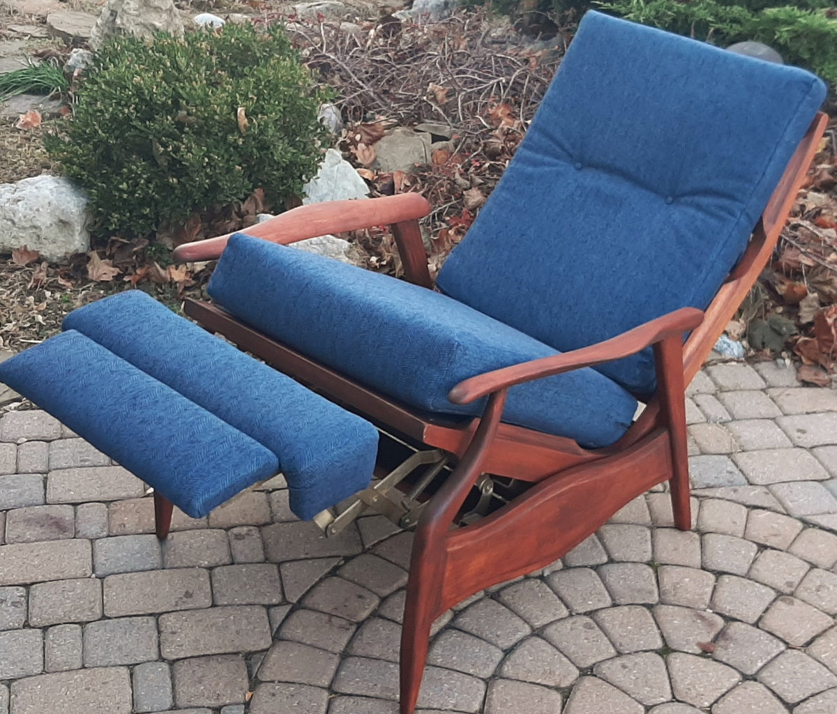 REFINISHED REUPHOLSTERED MCM High Back Lounge Chair Reclining, PERFECT